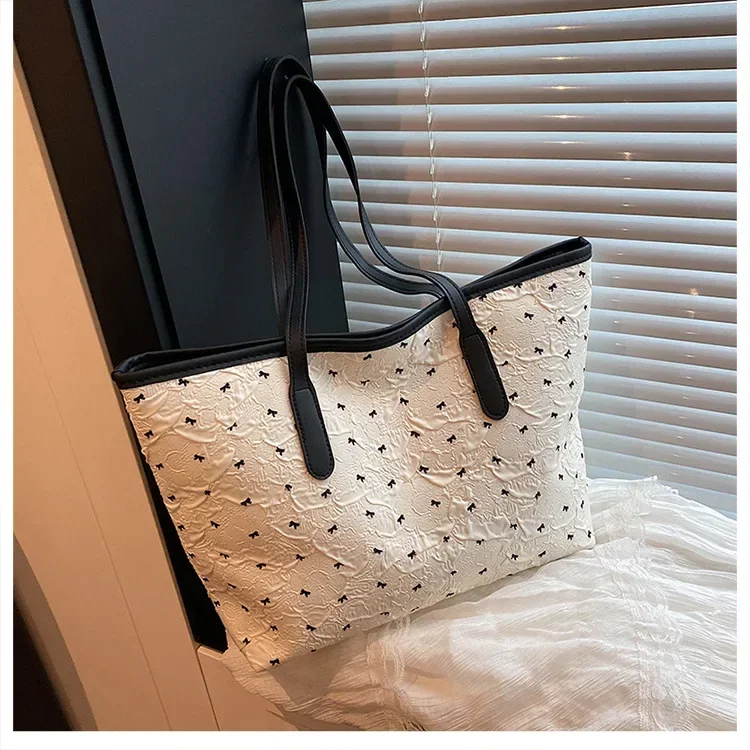 Sommerliche, farbenfrohe Tragetasche mit Schleife für Damen, große Kapazität, trendige, vielseitige Hand- und Schultertasche, ideal für Pendler, Alltag und Freizeit. – Detail 21