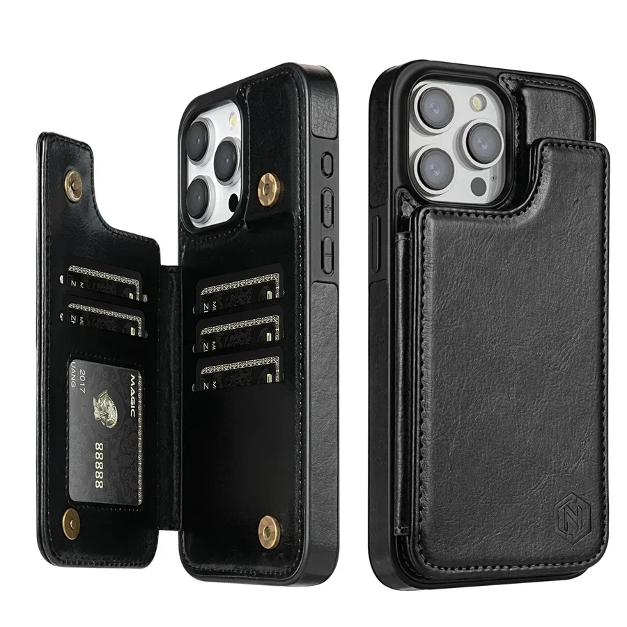 Portemonnee RFID-blokkeerlaag Bescherm magnetische flip lederen tas voor iPhone Air 17 Pro Max 16e 16 15 Plus 14 13 12 11 XR Cover