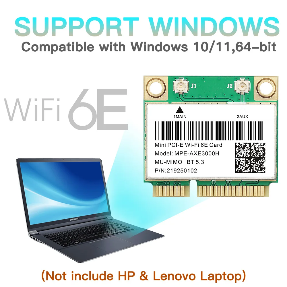 Tri-band 5374Mbps WiFi 6E AX210 Mpe-AXE3000H/ AC7265 karta bezprzewodowa BT 5.3 do Mini PCIE Wi-Fi Adapter Win10 do komputera stacjonarnego/laptopa