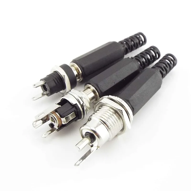 12V Plastic Male Plugs 5.5 x 2.1 mm DC Power Socket Female Jack Screw Nut Panel Mount Connector Adapter CCTV LED Strip E4