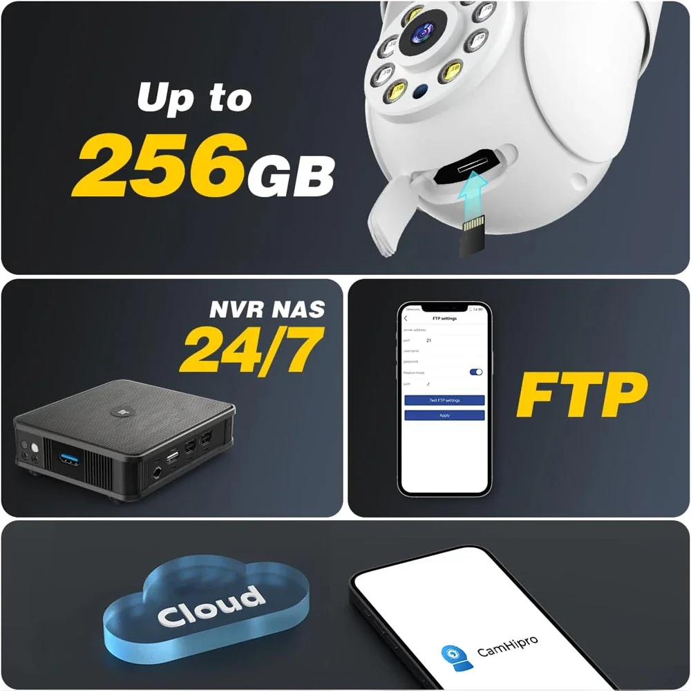 4K PTZ WiFi Camera Outdoor 8MP Wireless IP Security Camera Auto Tracking Floodlight Color Night Vision Metal Shell Surveillance