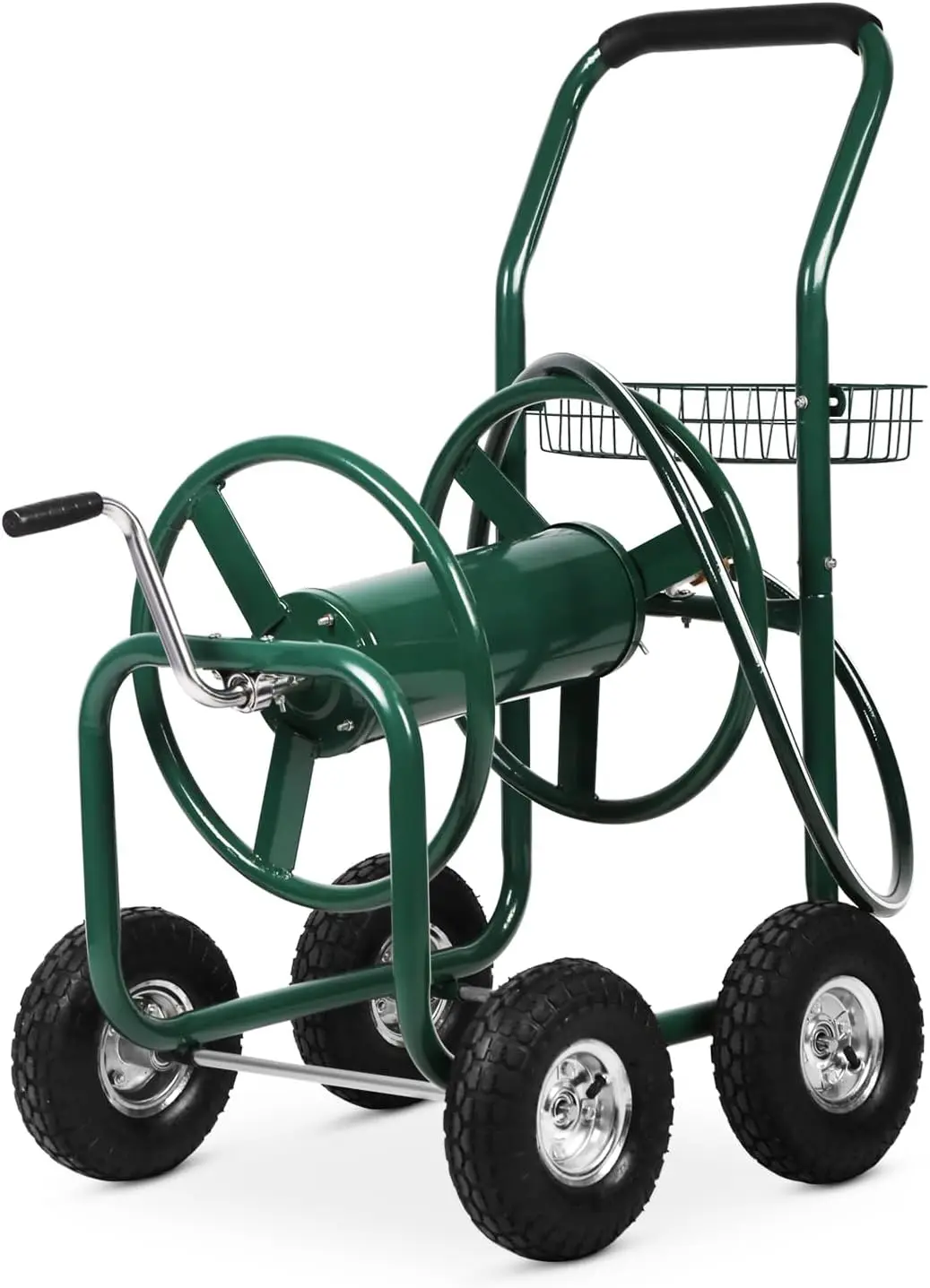 Hose Reel Cart, Hold Up to 300 ft of 5/8'' Hose, Heavy Duty Garden Water Cart with 4 Wheels, Powder-coated Steel Outdoor