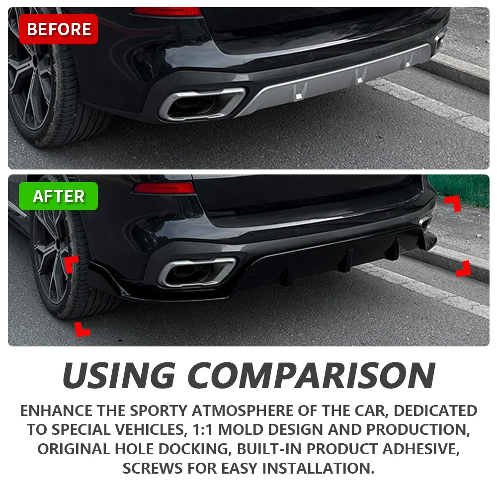 Black Warrior Heckstoßstangenlippe für BMW X5 G05 m Sport 2019+, glänzend schwarz, Sport-Stoßstangenlippenspoiler, Heckdiffusor, Karosserie-Tuning