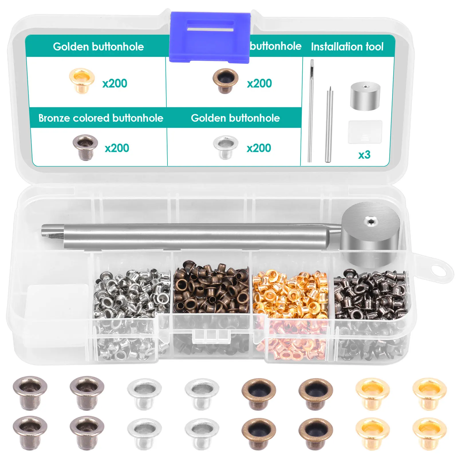 

803/400 Pcs Grommet Eyelet and Installation Tools Kit 4 Color Metal Copper Grommet Kit with Storage Case for Shoes Bag Clothing