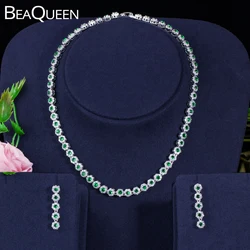 BeaQueen Elegant Green Crystal and CZ Stone Costume Earrings Necklace Jewelry Sets for Women Wedding Party Accessories JS110