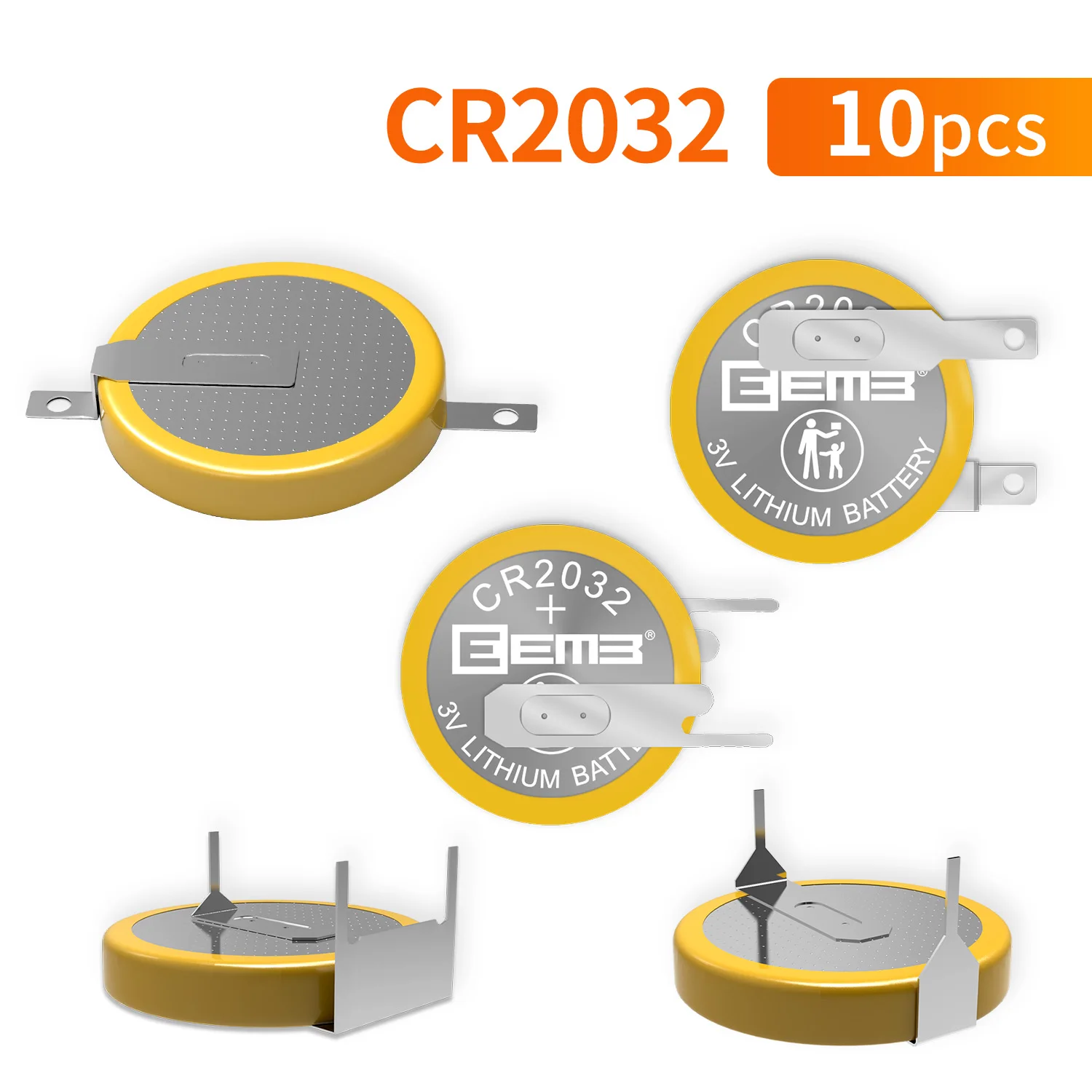 10-Pack CR2032 Battery With Solder Tabs Tabbed High-Capacity Button Cell Battery 240mAh CR 2032 Batteries 3v Lithium Battery
