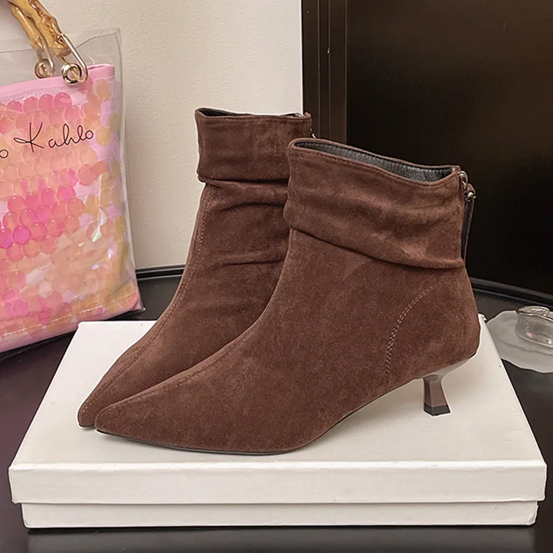 

Pointed Toe Women's Boots Sexy High Heels Suede Shoes 2025 Fad Ankle Boots New Elegant Winter Party Pumps Chelsea Botas Mujer