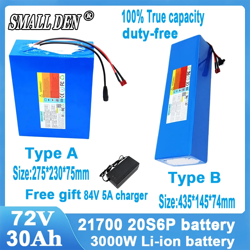 72V 30Ah 21700 20S6P Lithium Battery Pack 3000W High Power built-in BMS For E-Two wheeler/Tricycle/Backup Power +84V 5A Charger