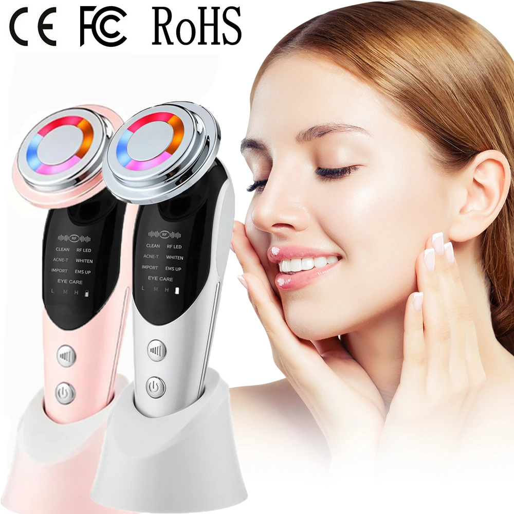 7 في 1 أجهزة شد الوجه مكركرنت مدلك الوجه LED العلاج بالضوء تجديد الجلد العناية بالبشرة جهاز الجمال للوجه الرقبة