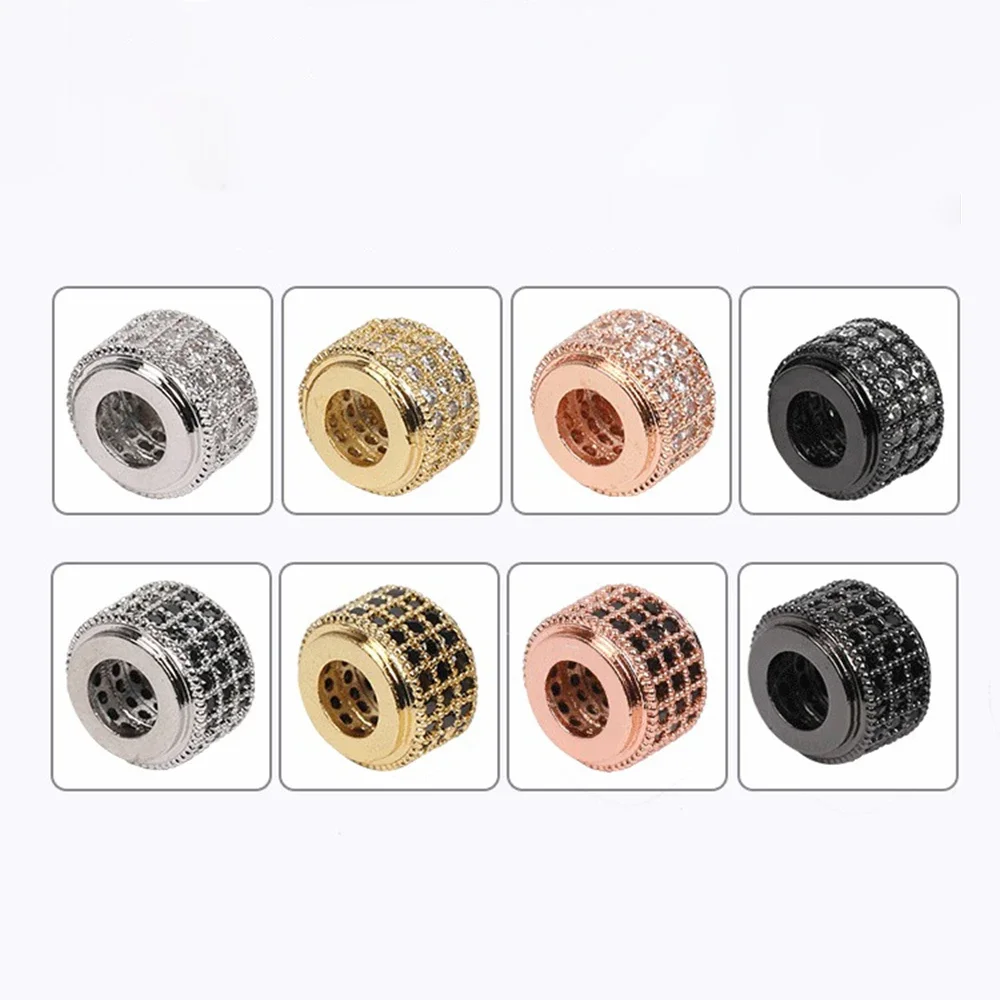 DIY Cylindrical Oblate Beads copper Micropasa Stones Large Hole Beads Creative Bracelet Necklace Spacer Bead Jewelry Accessories