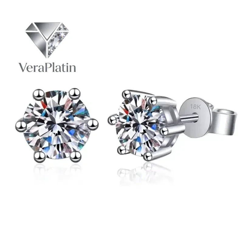 

Серьги VeraPlatin для женщин из белого золота 18K с муассанитом 0.3/0.5/1/2 карата, подарок на День святого Валентина, для дочери, жены, на день рождения, PT950