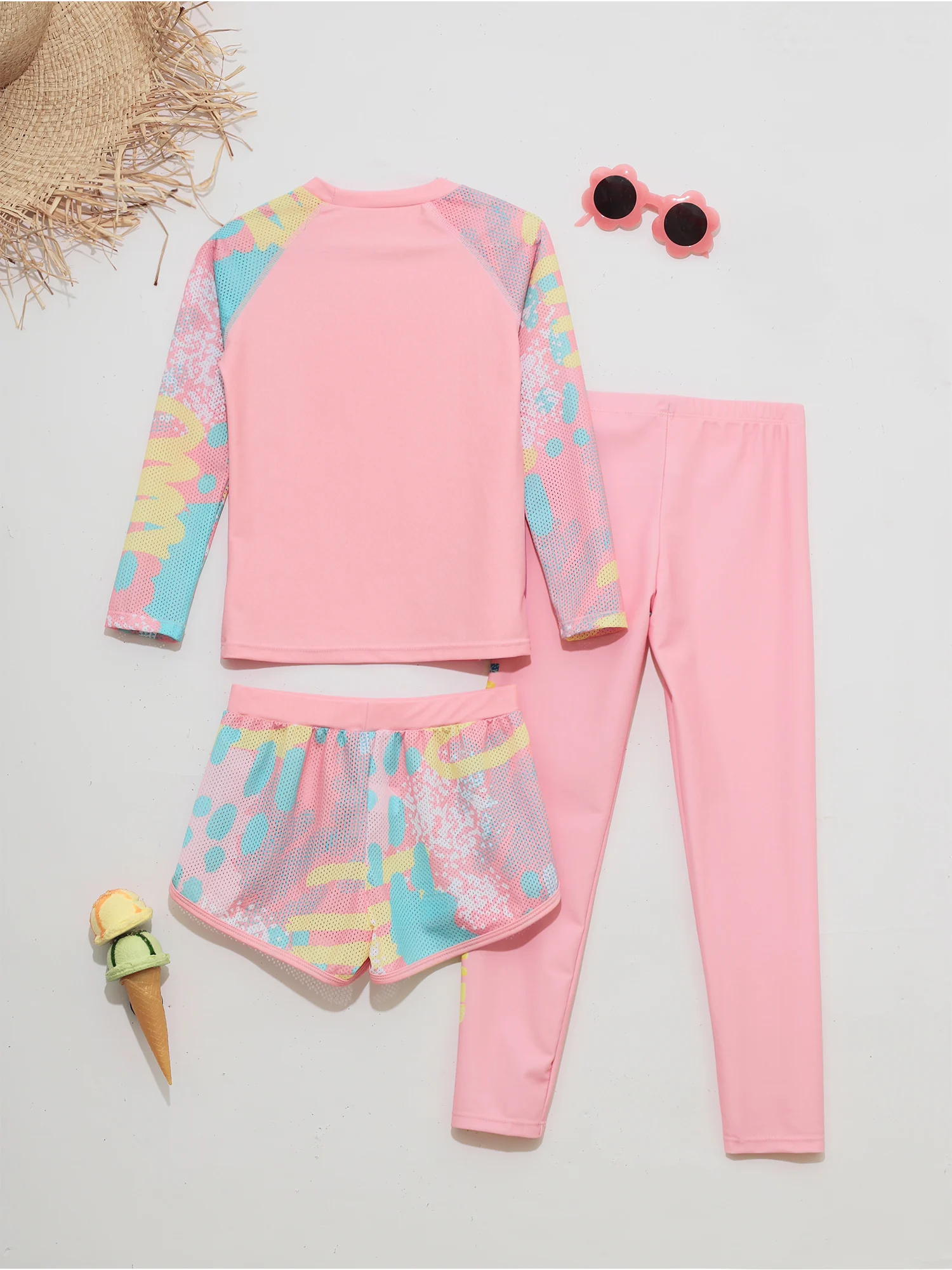 Girls Long Sleeve Rash Guard Pool Swimwear Set Kids Swimming Suits Swimsuit Sunsuit Outfit Floral Tops Shorts Beach Legging