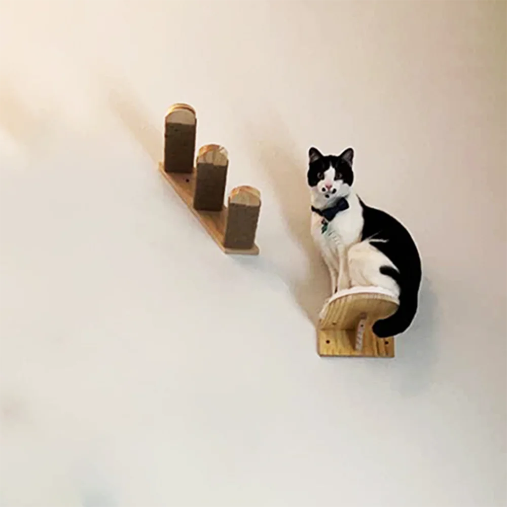 رف حائط للقطط، سلالم قطط، خطوات جدارية للقطط، دواسات سلم، أثاث قطط من الخشب الصلب على الحائط مناسب لتسلق القطط