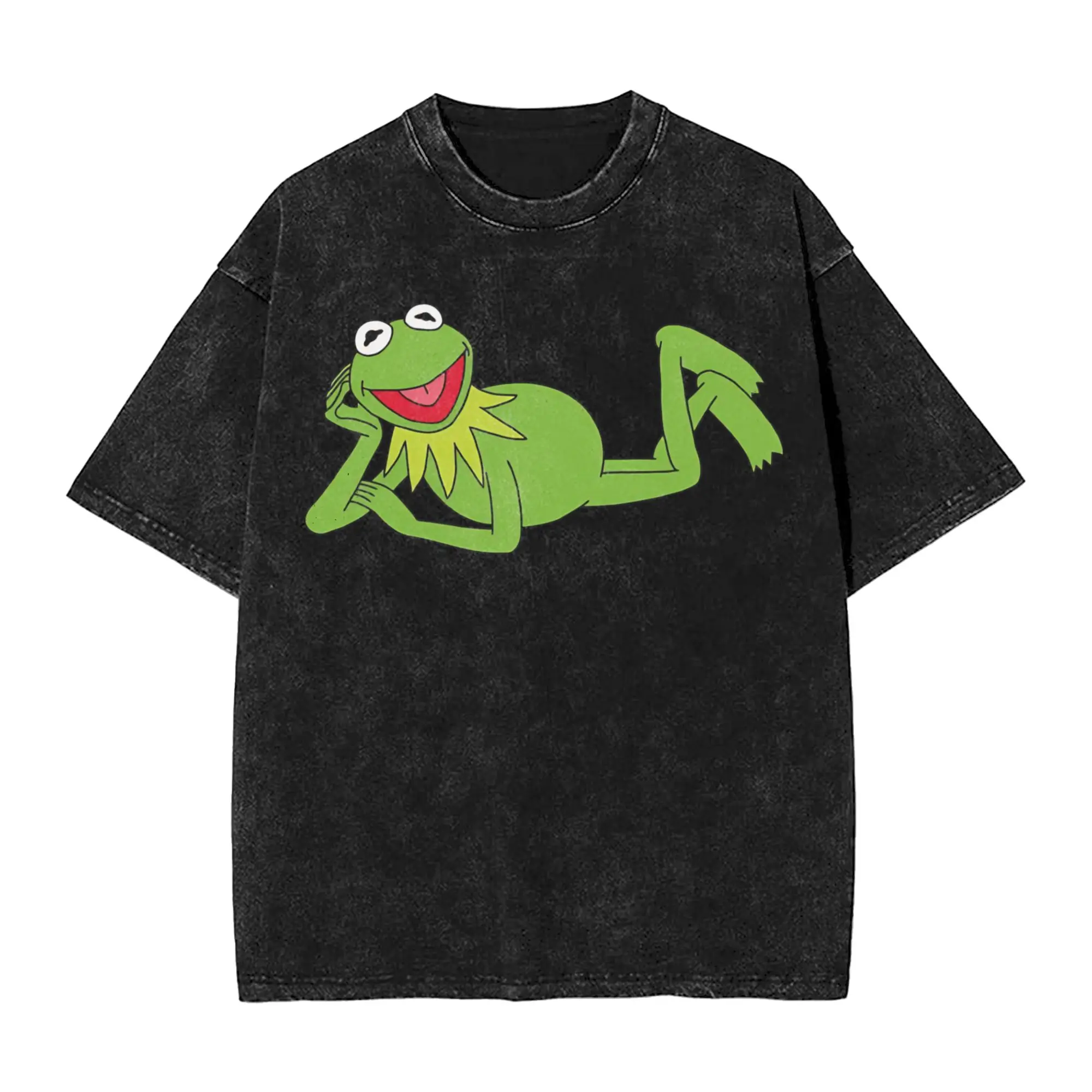 Kermits the Frog Apparel Washed T Shirts for Men Women Streetwear Hip Hop T-Shirt Summer  Tees Tops Cotton