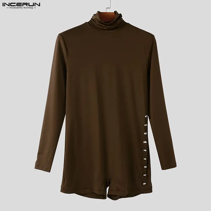 

INCERUN мужские боди однотонные водолазки с длинными рукавами комбинезоны мужские комбинезоны уличная одежда вязаные пуговицы модные мужские боди