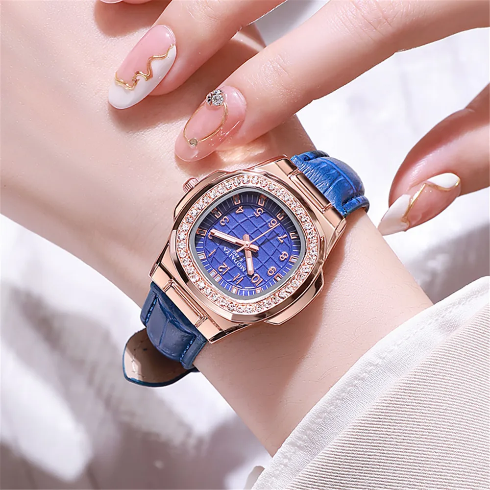 Luxury Ladies Digital Diamond Studded Quartz Watch Fashion 2023 New White Leather Strap Women\'s Dress Clock Watches