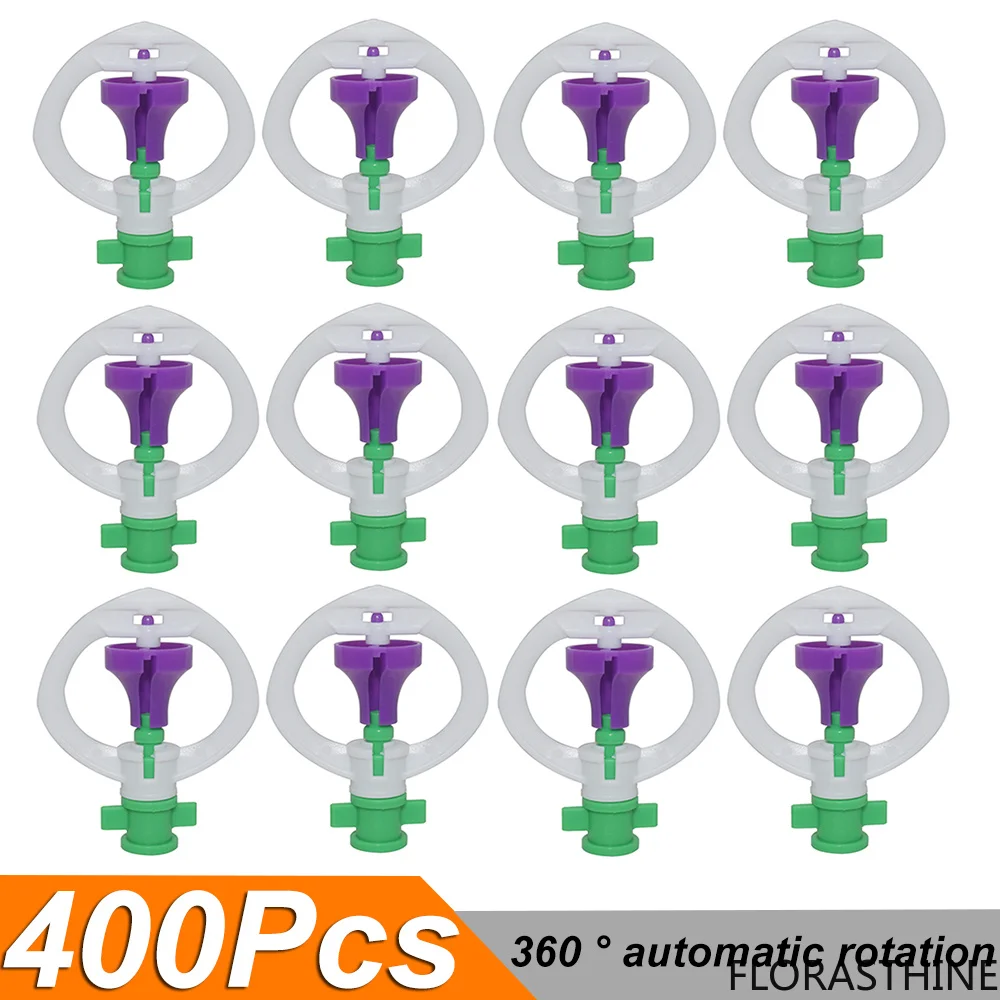 400Pc Greenhouse 1/4'' Barb Watering Sprinkler Irrigation System Mist Garden Emitters Stake Micro Spray Rotating Nozzles