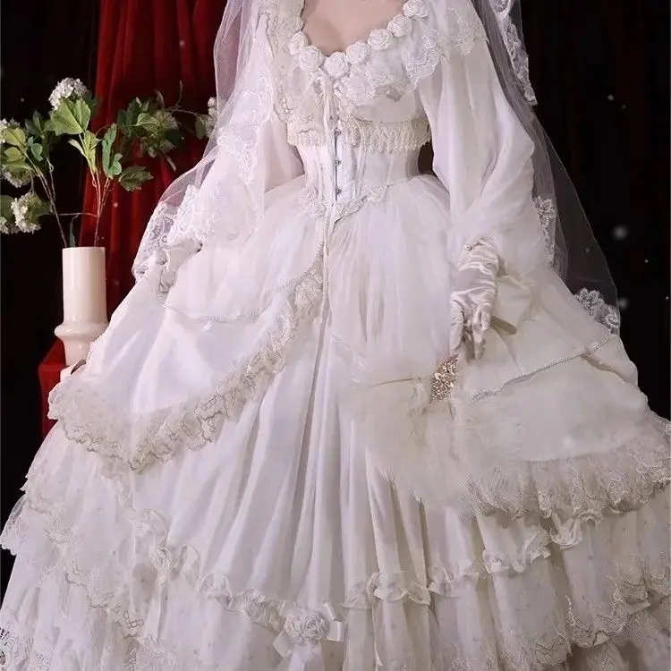 

OP Muse Kiss Lolita Retro Dark Gothic Court Dress Flower Wedding Full Skirt With Lace Lace Rose Long Sleeve Dress