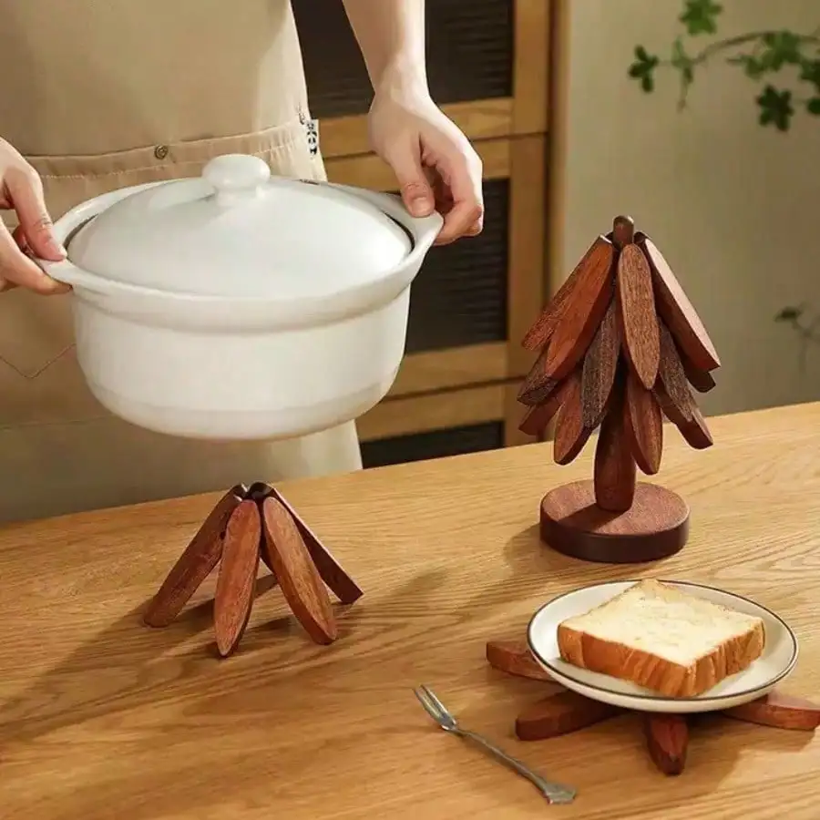 

Набор деревянных штативов премиум-класса в форме дерева с 3 съемными подставками и основанием, креативный нескользящий и термостойкий коврик