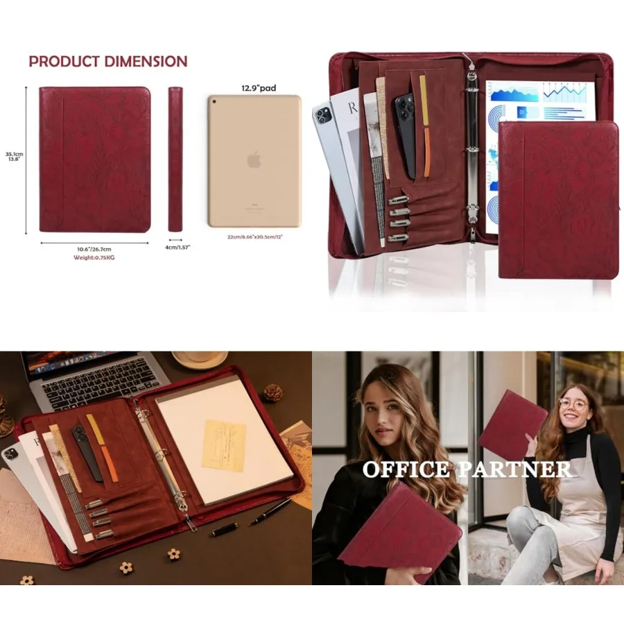 

Embossed Padfolio for Women, Zippe Padfolio with 3 Ring Binder, Business Portfolio Organizer for Women with A4 Writing Pad Hold
