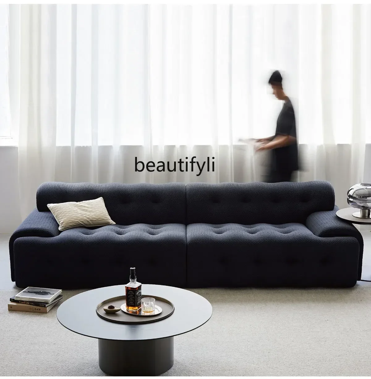 

13Black Sofa Italian Minimalist Living Room Fabric Craft Straight Row Sofa