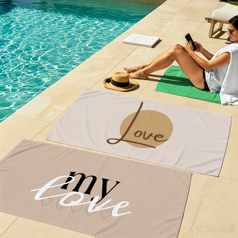 fashion modern Nordic word family love me Beige Towel soft Dry Beach Towels Trip swim Summer Holiday bathing Pool Camp Gift