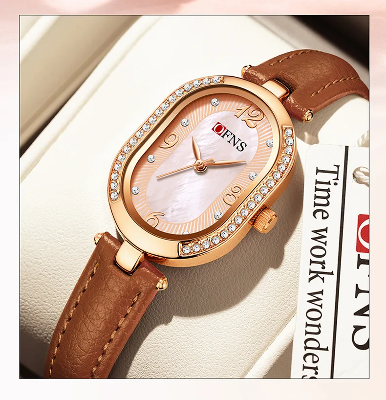 OFNS1575 2025 New Women's Diamond Luxury Elegant Retro Luxury Formal Women's Quartz Watch Waterproof 3ATM Mineral Tempered Glass