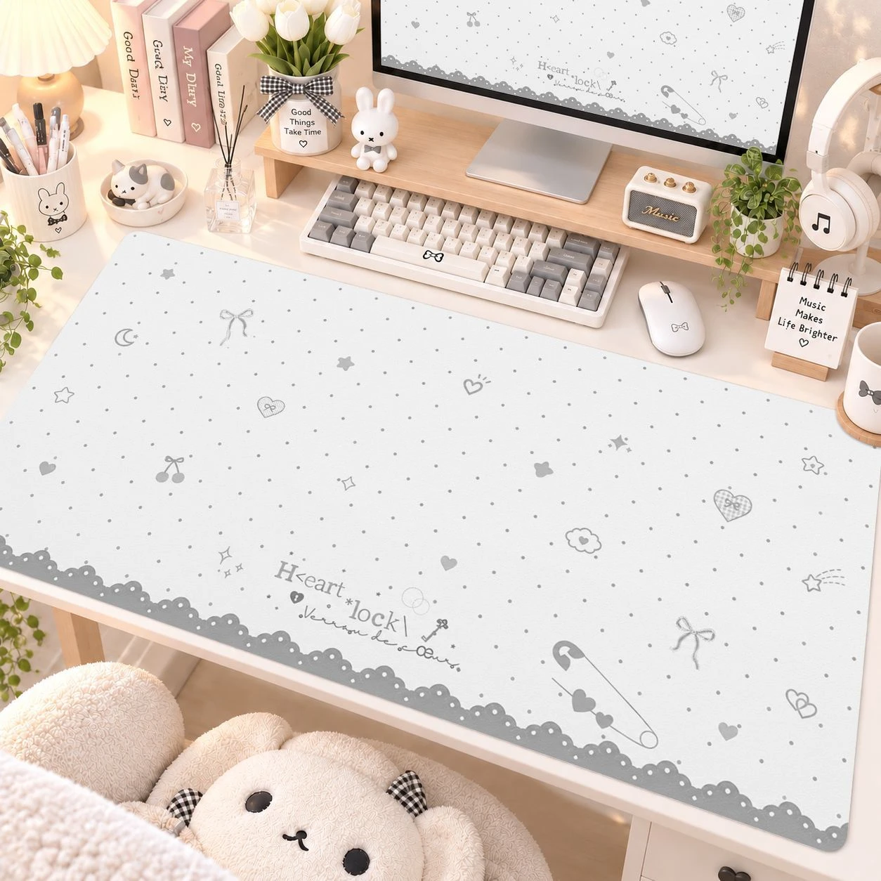 Grey Polka Dot Stars Pu Leather Mousepad Office Desk Mat Mouse Pad Computer Speed Type Carpet Player Laptop Keyboard Cartoon Mat