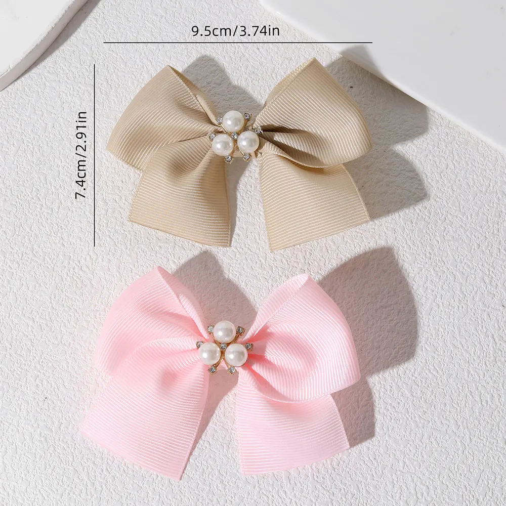 2PCS Solid Ribbon Bows Hair Clips Sweet Chiffon Pearl Flower Hairpin Handmade Bowknot Barrettes Girls Hair Accessories