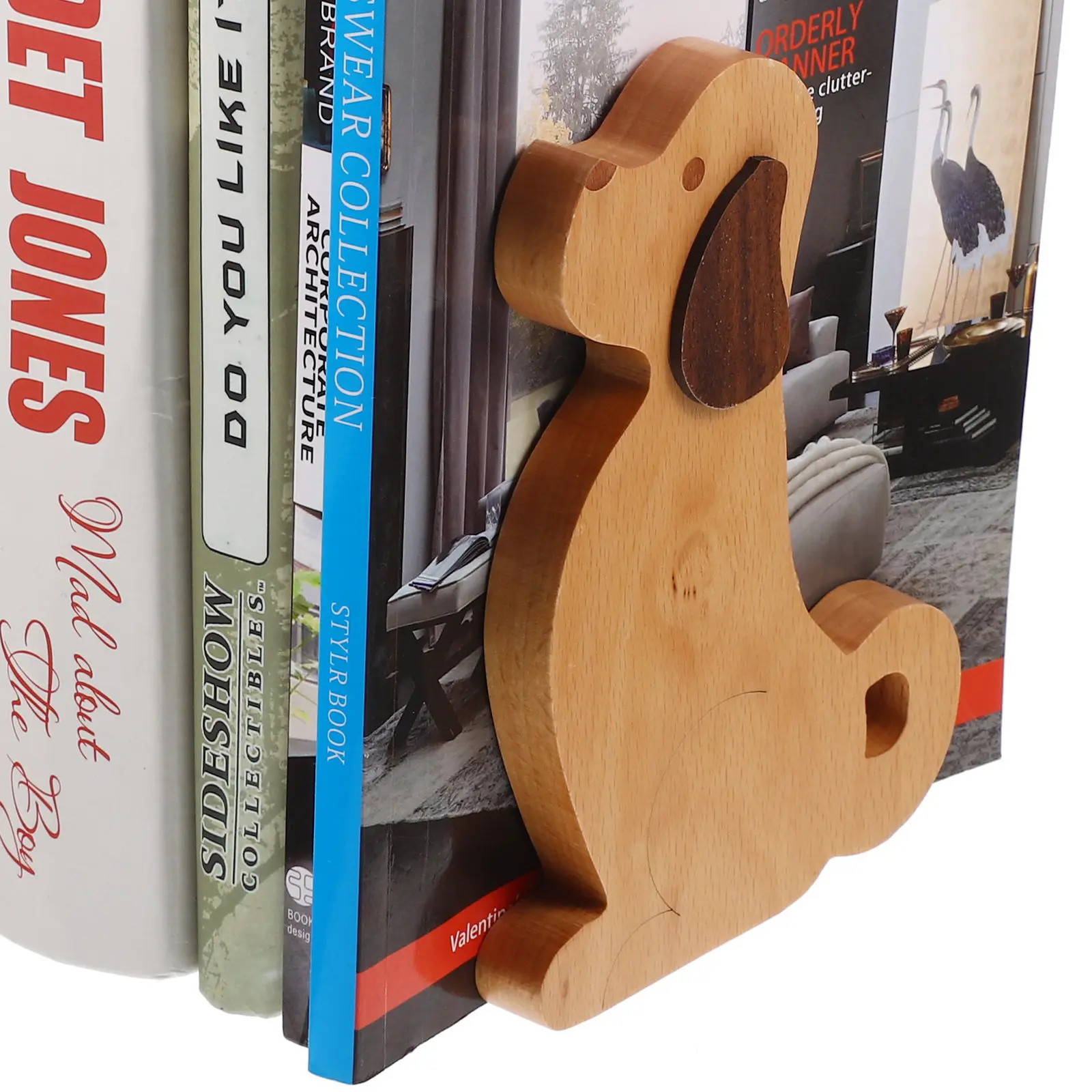 

2Pcs Wooden Dog Design Bookends Simple Decorative Book Support for Office Home Study Desktop Organizer Book Display Holder