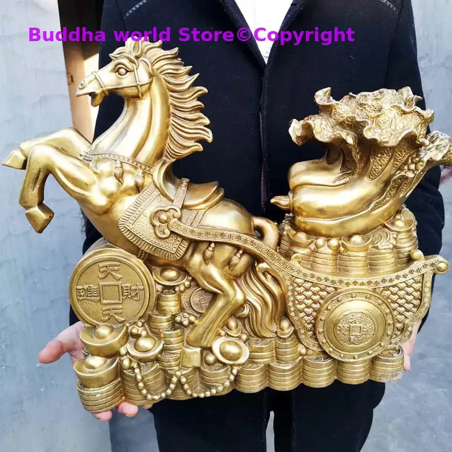 MA SHANG LAI CAI 2025 Asia Home store Company business bring wealth money GOOD LUCK Success Golden Horse bronze Christmas Statue