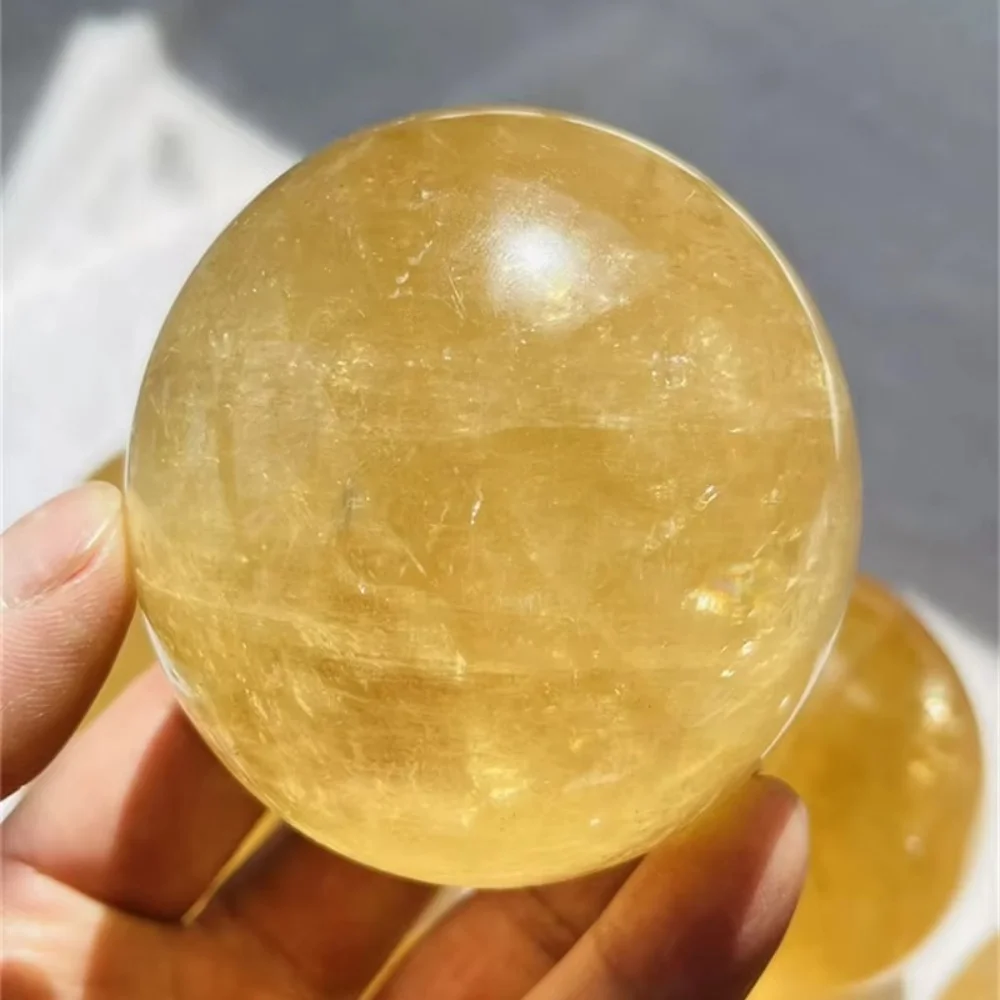 Natural Yellow Iceland Spar Crystal Ball Orange Honey Calcite Spheres Polished Natural Crystal