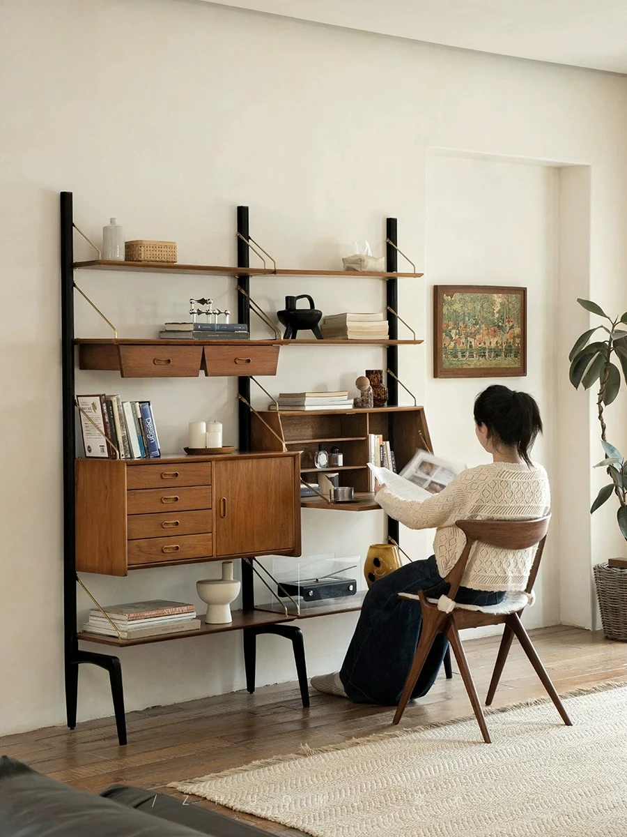 Medieval retro style combined cabinet multi-functional modular storage wall bookshelf