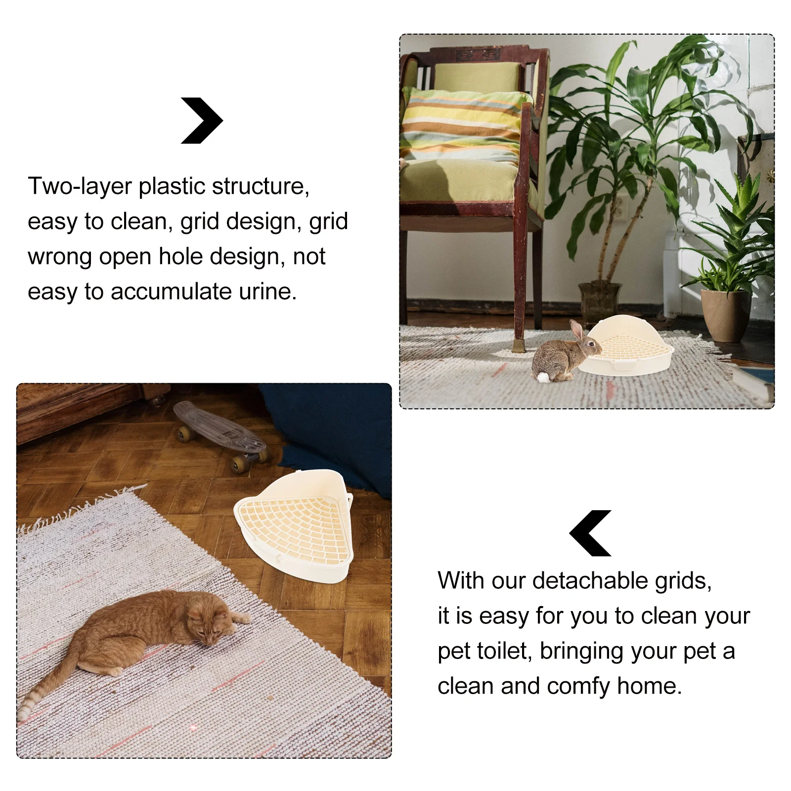 

Small Pet Litter Box Premium Pp Material Easy Clean Detachable Grids Anti-Fall Design Rabbit Guinea Pig Potty Trainer