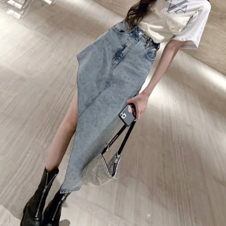 

Women Clothing Skirt 2023 Spring Summer New Fashionable Irregular Denim Skirt Design Sense Mid Length Thin High Waist Skirt