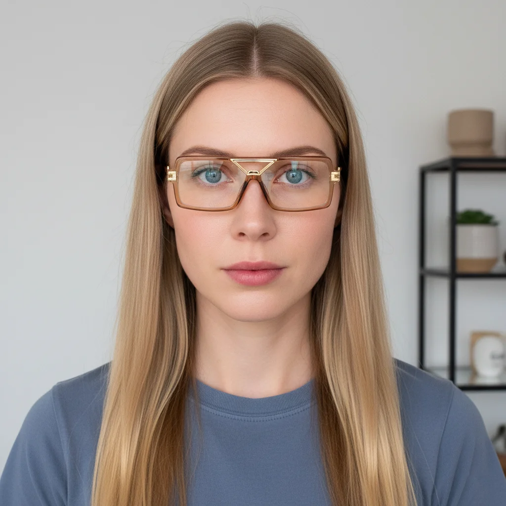 نظارات حجب الضوء الأزرق للجنسين، إطار مربع مع تفاصيل معدنية ذهبية، عدسات شفافة عالية الدقة للكمبيوتر والألعاب #2