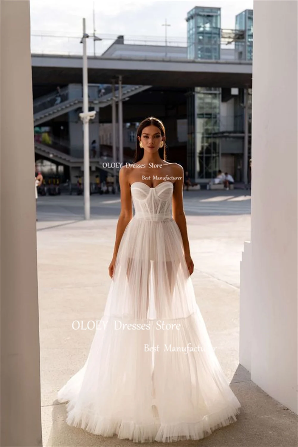 

OLOEY Sexy Illusion Sweetheart Wedding Dress Silky Organza Sleeveless Bridal Gown A Line Floor Length Customized Formal Gown