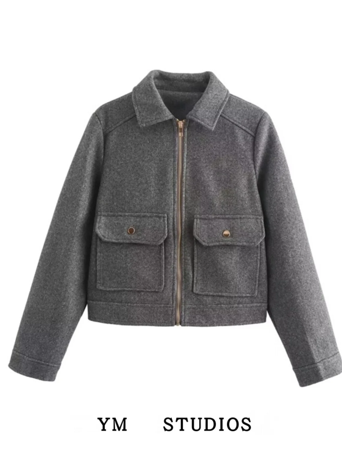 

Basic Six-Color Soft Tweed Zipper Jaet Women's ort Sle Streetwear Long Sve Collar Pure Color Autumn 2024