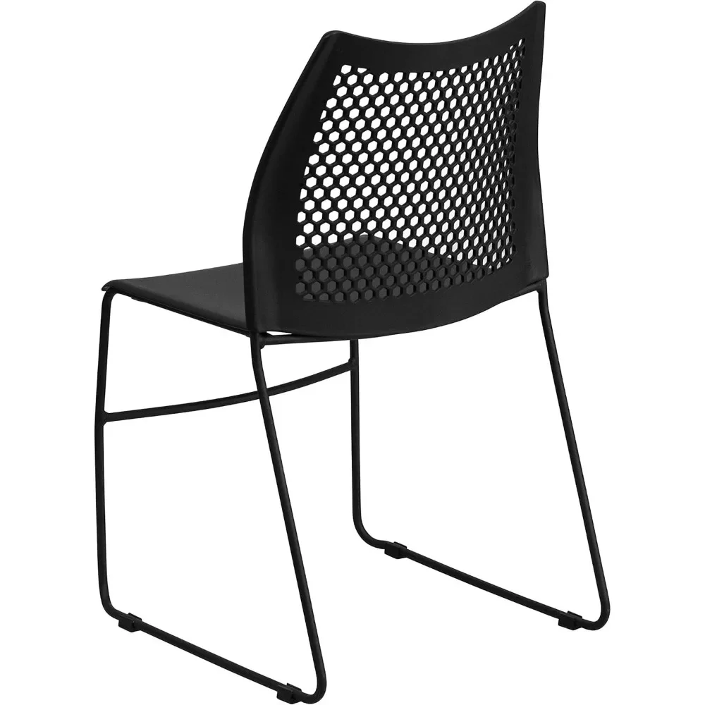 Hercules Series Contoured Lobby Chairs with Air-Vent Honeycomb Backs, Ergonomic Stacking Chairs for Offices, Set of 5, Black