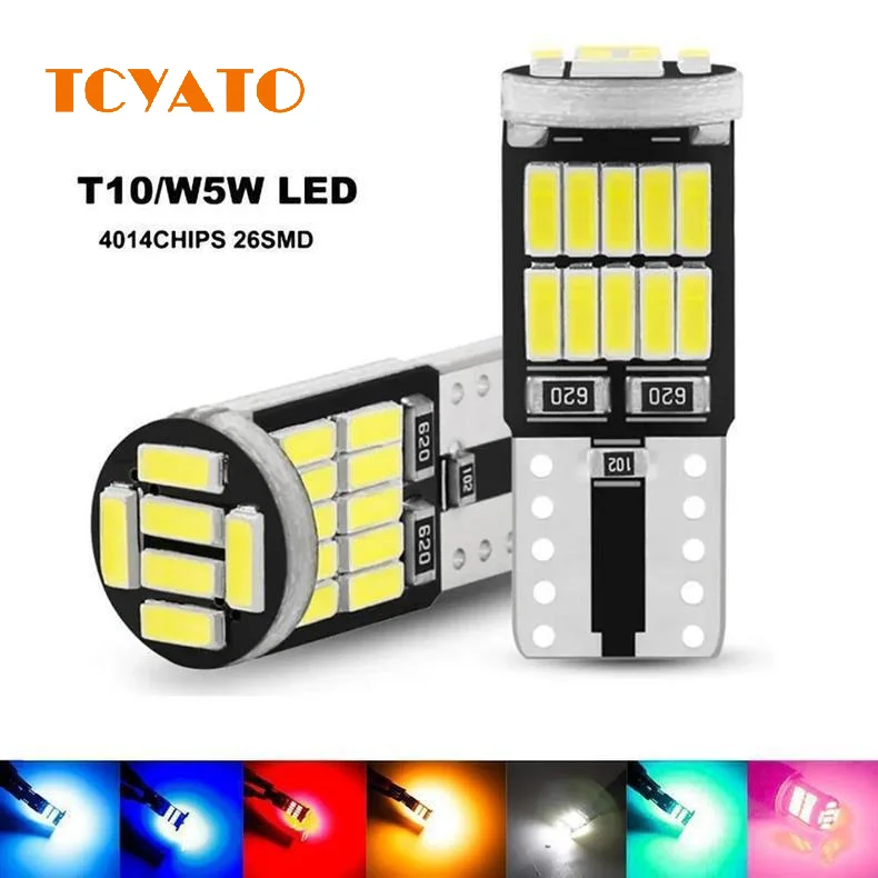 10PCS W5W T10 LED Bulbs Canbus 26SMD 12V 194 168 Car Interior Dome Reading License Plate Parking Lights Auto Signal Lamp