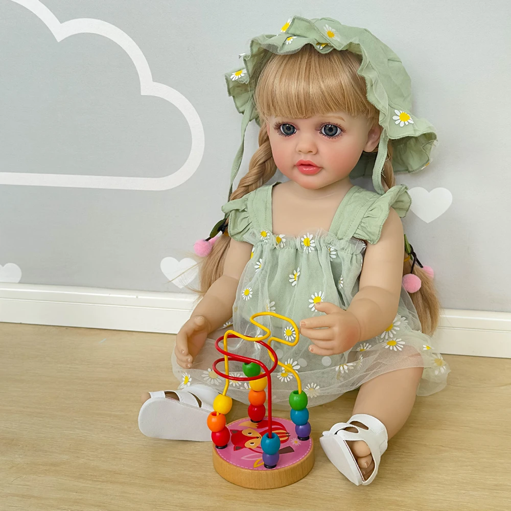 Reborn Dolls Girl 55cm Silicone Full Body Look Real Life Newborn Baby Realistic Washable Babies with Long Blonde Hair Doll Toys