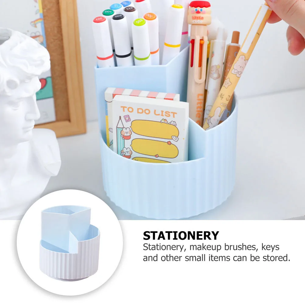 

1Pcs Sky Blue Rotating Pen Holder 360 Degree Office Desktop Organizer Multipurpose Storage Box Stationery Sorting Box