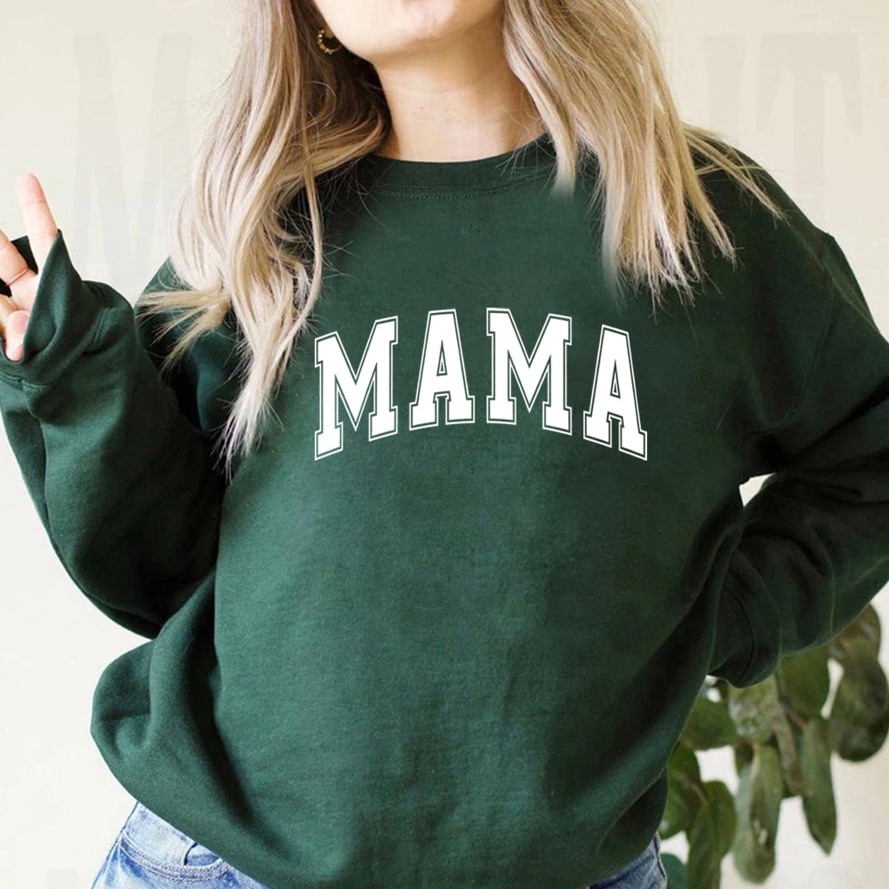 Mama Varsity Sweatshirt Mom Life Hoodie Super Mom Shirt Mother\'s Day Tops Women Fashion Crewneck Sweatshirts