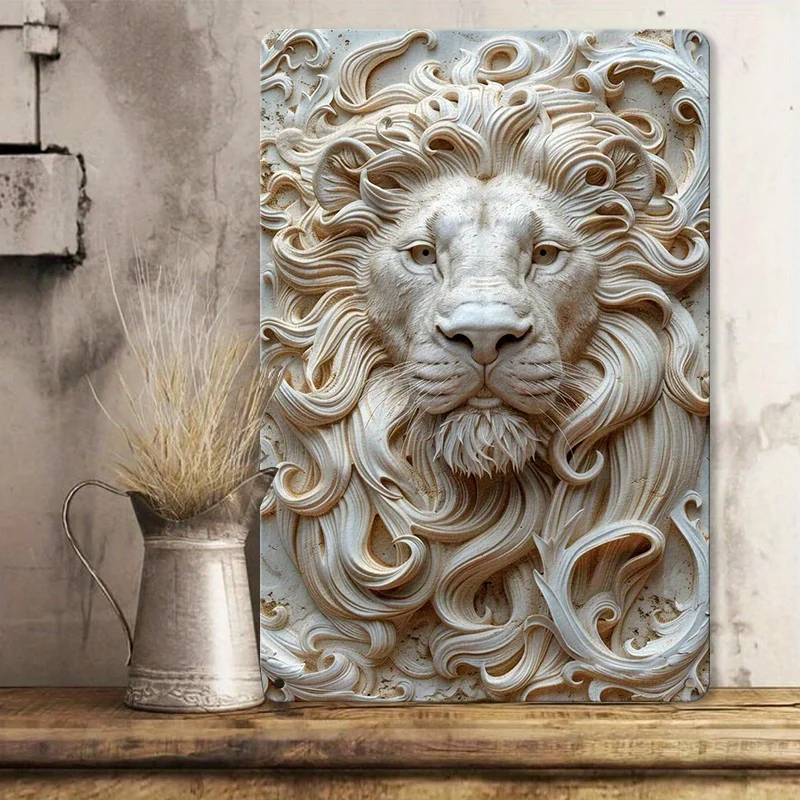 

Vintage Dream White Lion Aluminum Wall Art, Distinctive Retro Metal Sign for Home, Garage, Cafe, and Garden Decor