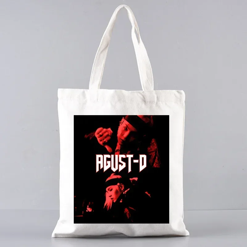 2pcs Agust D TOUR Tote Bag Set, Fashion Canvas Shoulder Bag with Makeup Bag, Portable Shopping Bag