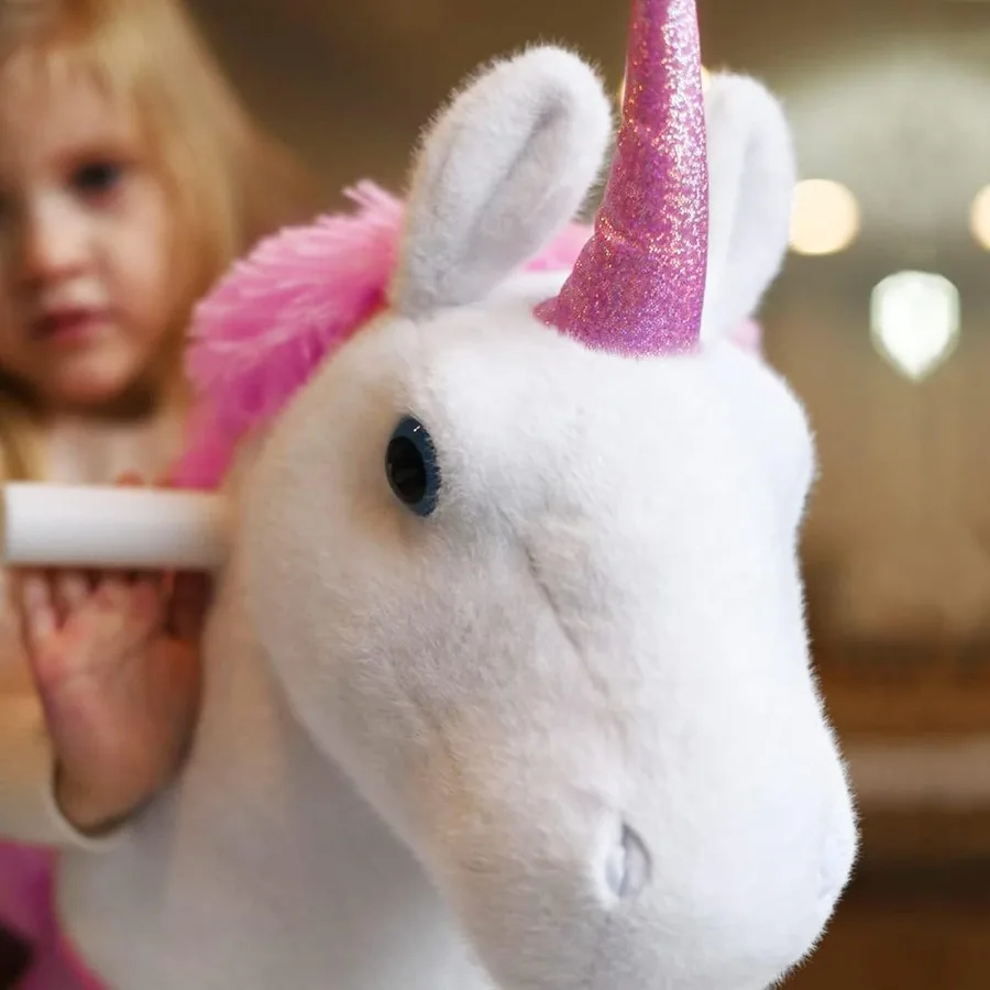 Ride on Unicorn Horse Pink Pony Cycle Toy, 30.1 pouces de hauteur en peluche Poney Unicorn Toy Rocking Mechanical Walking Animal avec