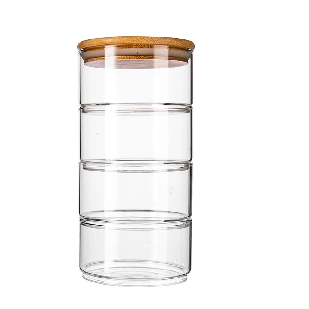 

4 Pcs Multi Layer Tank Airtight Food Bamboo Lid Salad Insect Proof Glass Container Kitchen Storage Jar Food Storage Jar