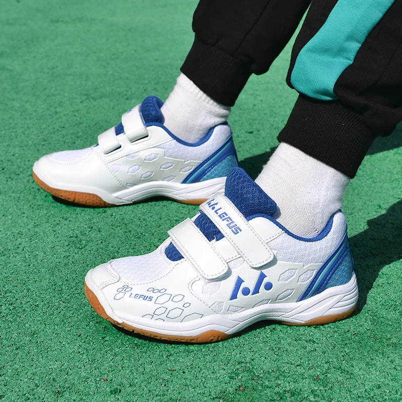 Jongen Meisje Kleine Maat 28-37 Badminton Schoenen met Haak Lus Ontwerp Kinderen Nieuwe Tafeltennis Schoenen Ademend antislip Sneakers