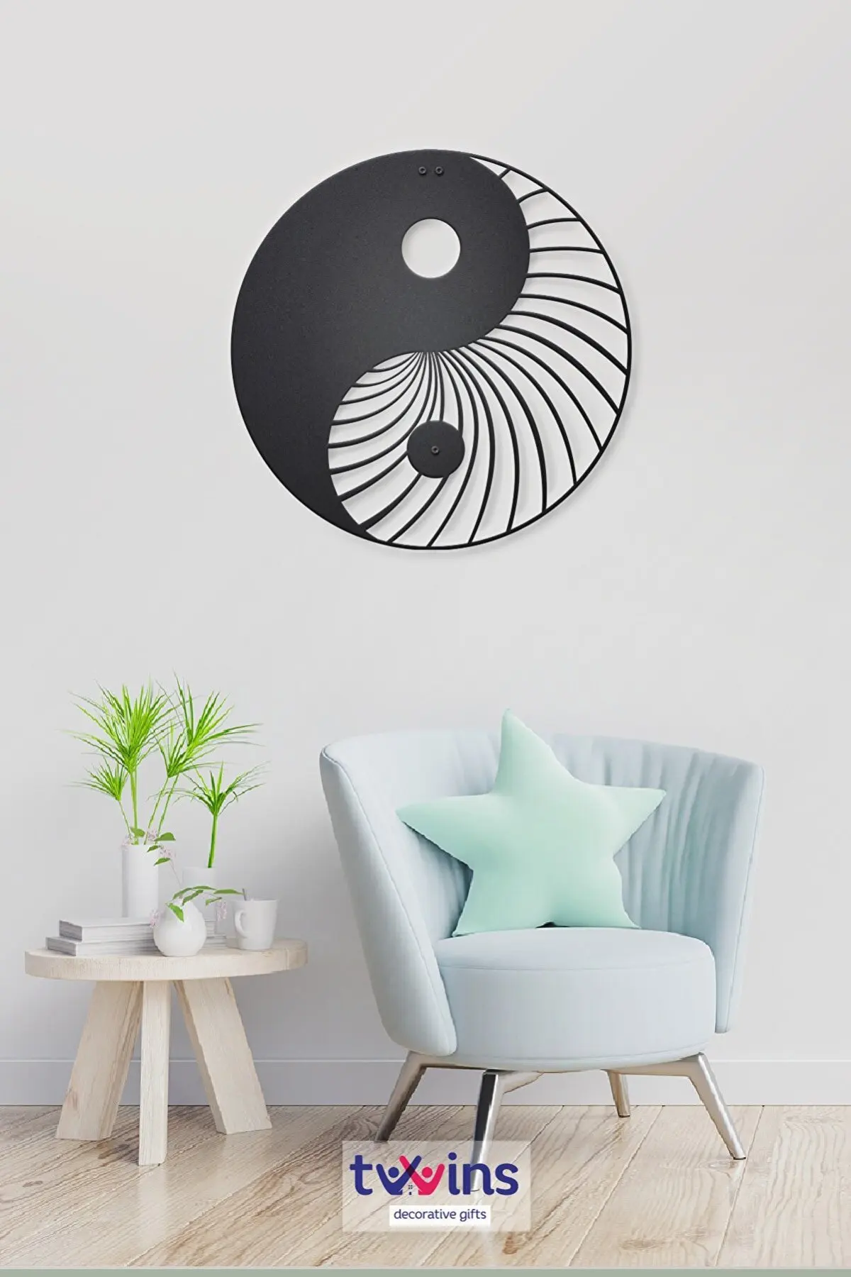 Decorative Yin Yang Laser Cut Metal Wall Decor 50x50 cm