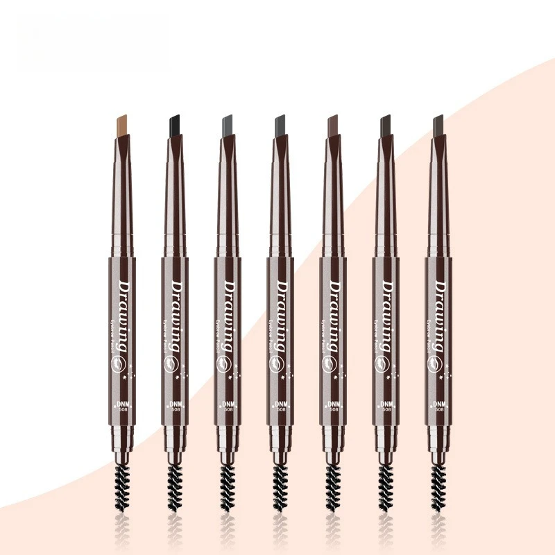 Lápis de sobrancelha automático de cabeças duplas de maquiagem natural de 5 cores com pincel de sobrancelha naturalmente fácil de colorir e desenhar lápis de sobrancelha